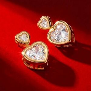 Nice & Bella Gold Plated Heart-Shaped Crystal Earrings